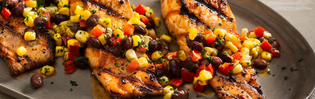 Grilled Salmon with Red Pepper and Corn Salsa