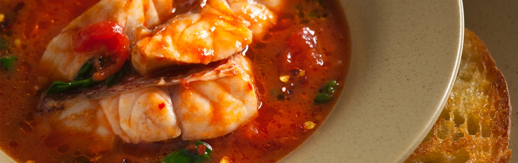 Red Snapper and Spinach in Spicy Tomato Broth