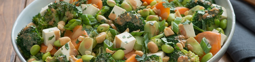 Asian Broccoli Salad with Tofu and Peanut Dressing