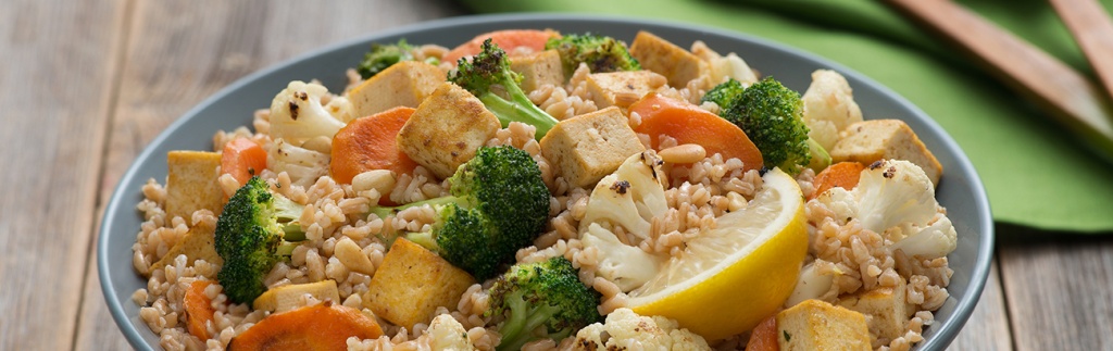 Farro Salad with Roasted Cauliflower, Broccoli and Tofu