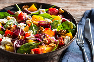 Beet Salad with Blood Oranges, Goat Cheese, and Walnuts