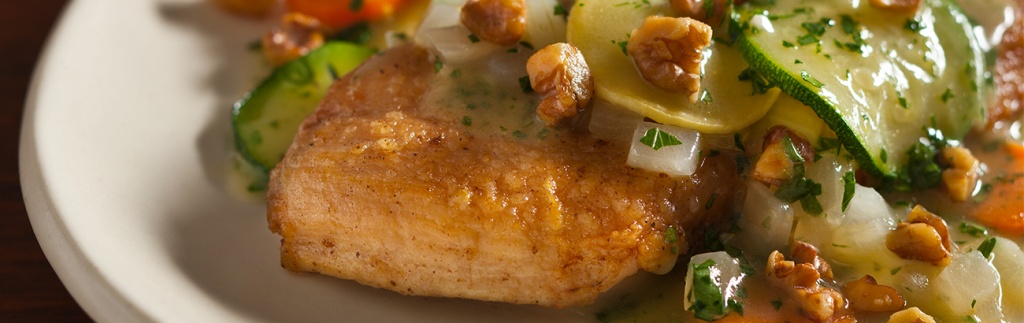 Lemon Chicken with Spring Vegetables and Walnuts