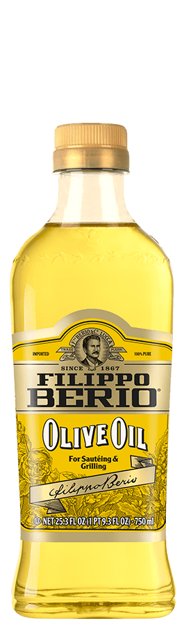 A bottle of Filippo Berio olive oil.