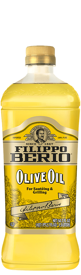 A bottle of Filippo Berio olive oil.