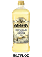 A bottle of Filippo Berio extra light olive oil.