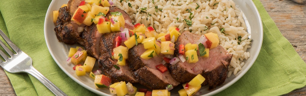 Grilled Pork Tenderloin with Mango Peach Salsa