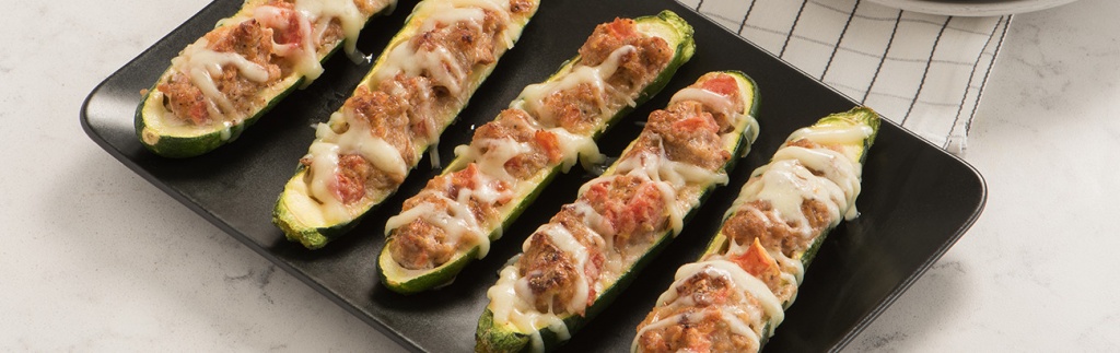 Grilled Sausage-Stuffed Zucchini