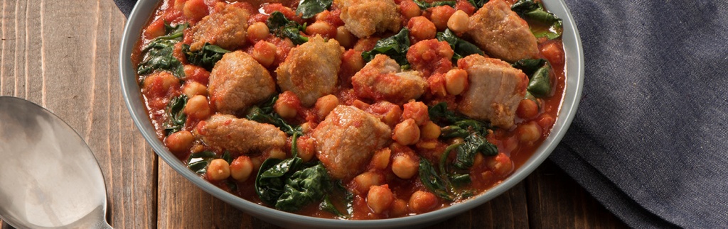 Pork, Chickpea, and Spinach Saute