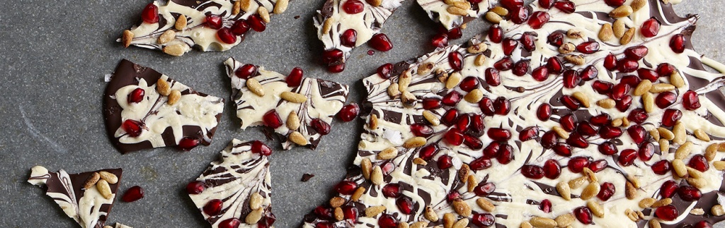 Chocolate Bark with Pine Nuts and Pomegranate