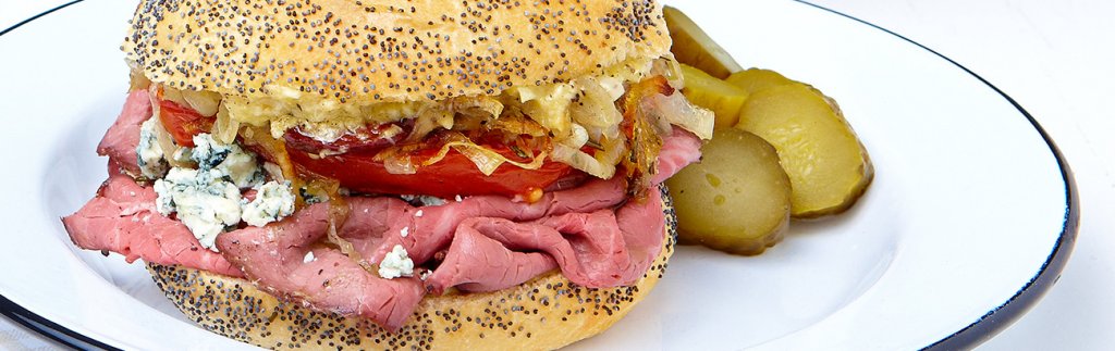 Warm Roast Beef Sandwich with Rosemary Roasted Onion and Olives