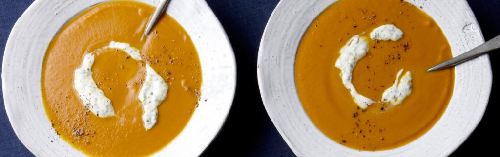 Indian Spiced Pumpkin Soup with Herbed Yogurt