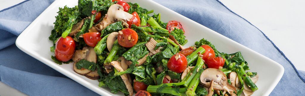 Broccoli Rabe with Roasted Tomatoes and Mixed Mushrooms