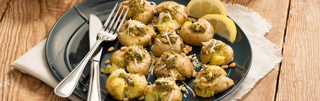 Smashed Pesto Baby Potatoes