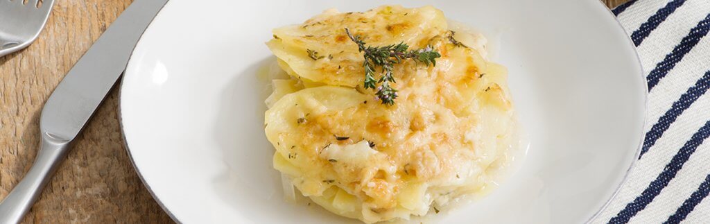 Thyme and Roasted Garlic Olive Oil Potato Gratin