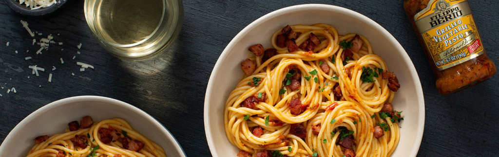 Grilled Vegetable Pesto Carbonara