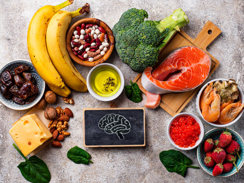 Fruits, vegetables and medicine on a table